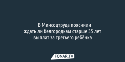 ​ В Минсоцтруда пояснили ждать ли белгородкам старше 35 лет выплат за третьего ребёнка