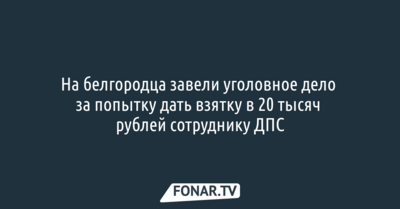 На белгородца завели уголовное дело за попытку дать взятку в 20 тысяч рублей сотруднику ДПС