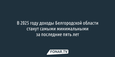 В 2025 году доходы Белгородской области станут самыми минимальными за последние пять лет