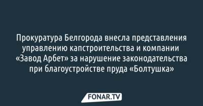 Прокуратура Белгорода выявила нарушения при благоустройстве пруда «Болтушка»