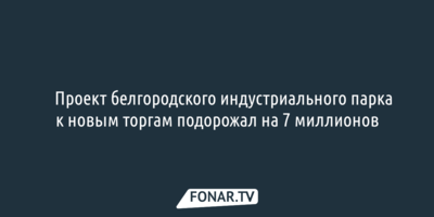 Проект белгородского индустриального парка к новым торгам подорожал на 7 миллионов