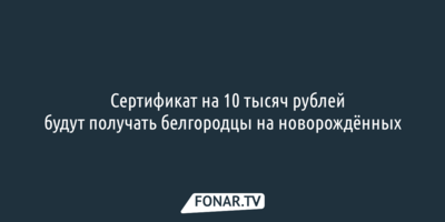 Сертификат на 10 тысяч рублей будут получать белгородцы на новорождённых
