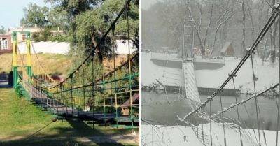 В Волоконовке недавно отремонтировали полувековой подвесной мост, но он не выдержал первого снега