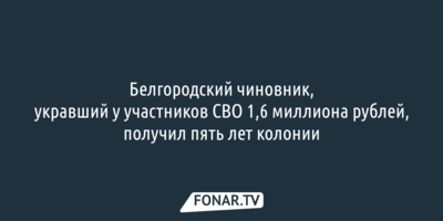 Белгородский чиновник, укравший у участников СВО 1,6 миллиона рублей, получил пять лет колонии