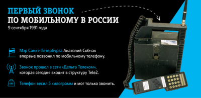 Tele2: 30 лет назад в России впервые позвонили по мобильному телефону