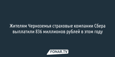 Жителям Черноземья страховые компании Сбера выплатили 836 миллионов рублей в этом году 