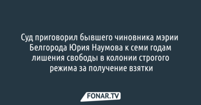 Бывшего чиновника мэрии Белгорода Юрия Наумова приговорили к семи годам лишения свободы