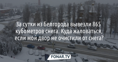 За сутки из Белгорода вывезли 865 кубометров снега. В мэрии дали телефон для жалоб на нечищенные дворы