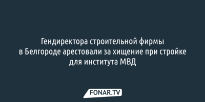 Гендиректора строительной фирмы в Белгороде арестовали за хищение при стройке для института МВД