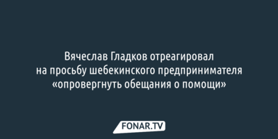 Вячеслав Гладков отреагировал на просьбу шебекинского предпринимателя «опровергнуть обещания о помощи»