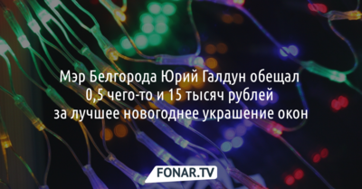Мэр Белгорода Юрий Галдун пообещал 0,5 чего-то и 15 тысяч рублей за лучшее новогоднее украшение окон