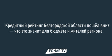 ​Кредитный рейтинг Белгородской области пошёл вниз — что это значит для бюджета и жителей региона