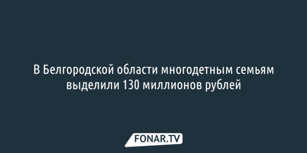 В Белгородской области многодетным семьям выделили 130 миллионов рублей