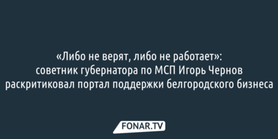 «Либо не верят, либо не работает»: советник губернатора по МСП Игорь Чернов о портале поддержки белгородского бизнеса