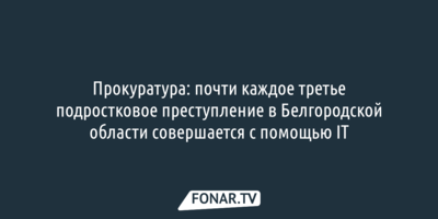 Прокуратура: почти каждое третье подростковое преступление в Белгородской области совершается с помощью IT
