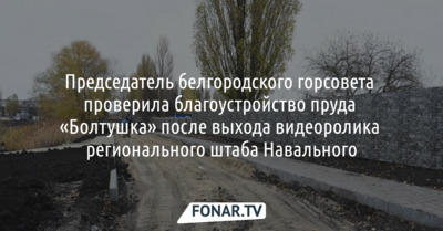 Председатель белгородского горсовета проверила благоустройство пруда «Болтушка» после выхода видеоролика регионального штаба Навального