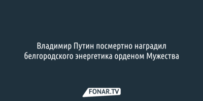 Владимир Путин посмертно наградил белгородского энергетика орденом Мужества