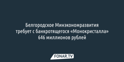 Белгородское Минэкономразвития требует с банкротящегося «Монокристалла» 646 миллионов рублей