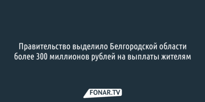 Правительство выделило Белгородской области более 300 миллионов рублей на выплаты жителям