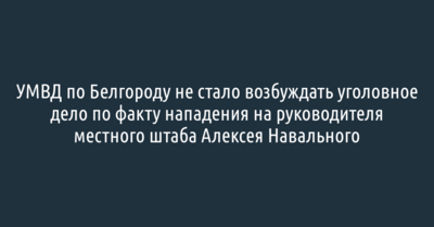УМВД по Белгороду не стало возбуждать уголовное дело по факту нападения на руководителя местного штаба Навального