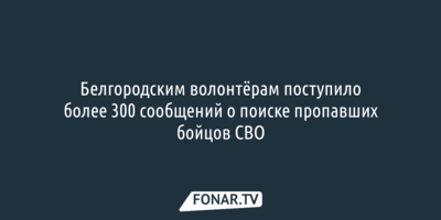 Белгородским волонтёрам поступило более 300 сообщений о поиске пропавших бойцов СВО