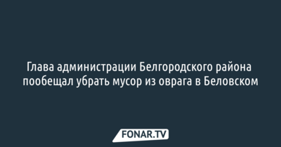 Глава администрации Белгородского района пообещал убрать мусор из оврага в Беловском
