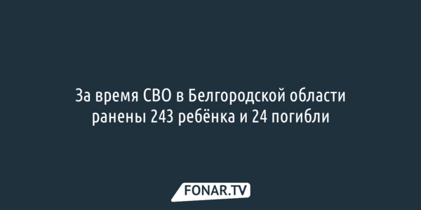 За время СВО в Белгородской области ранены 243 ребёнка и 24 погибли