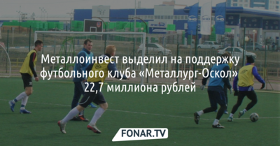 Металлоинвест выделил на поддержку футбольного клуба «Металлург-Оскол» 22,7 миллиона рублей*