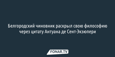 Белгородский чиновник раскрыл свою философию через цитату Антуана де Сент-Экзюпери
