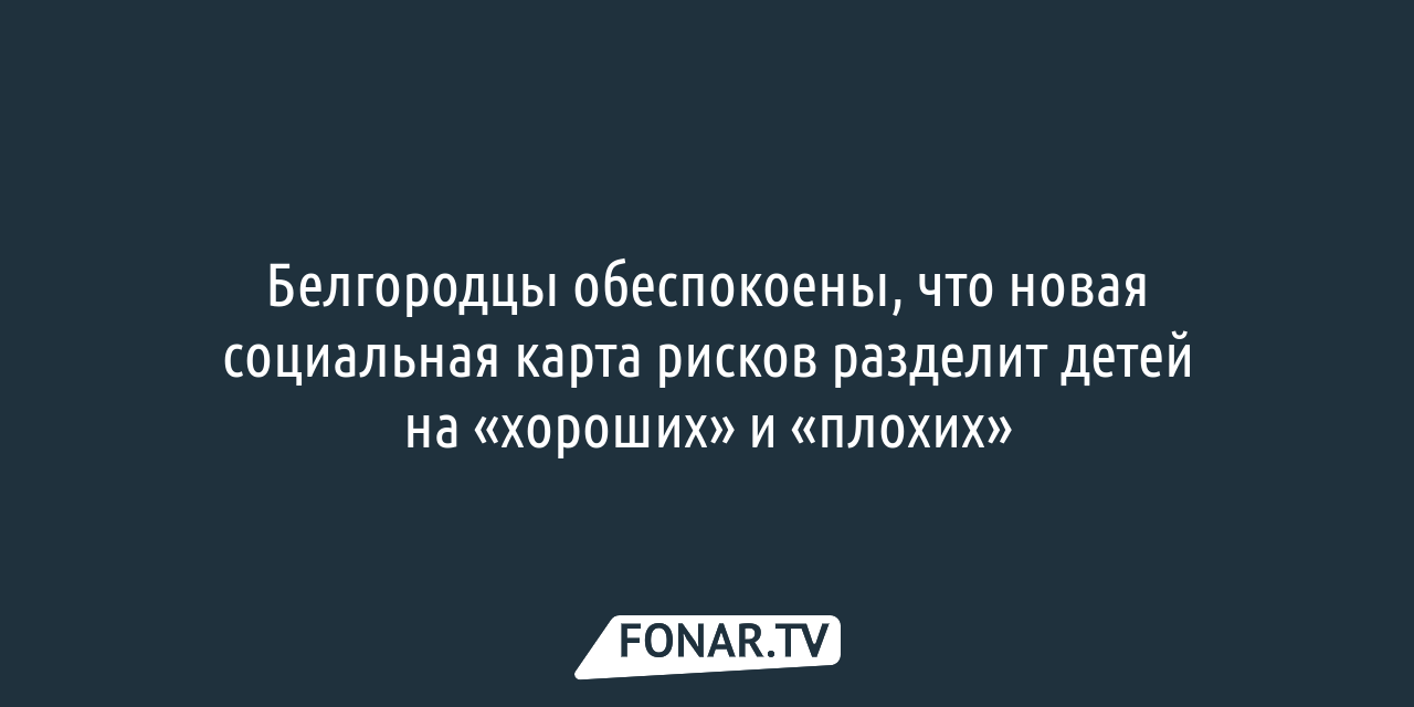 Белгородцы обеспокоены, что новая социальная карта рисков разделит детей на  «хороших» и «плохих» — FONAR.TV